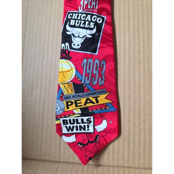 Vintage Chicago Bulls 3Peat NBA World Champions 1991 1993 Silk Necktie - Picture 2 of 5